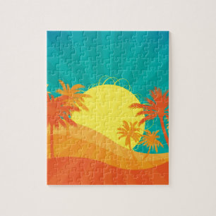 Puzzle Conception tropicale de surf de plage de coucher