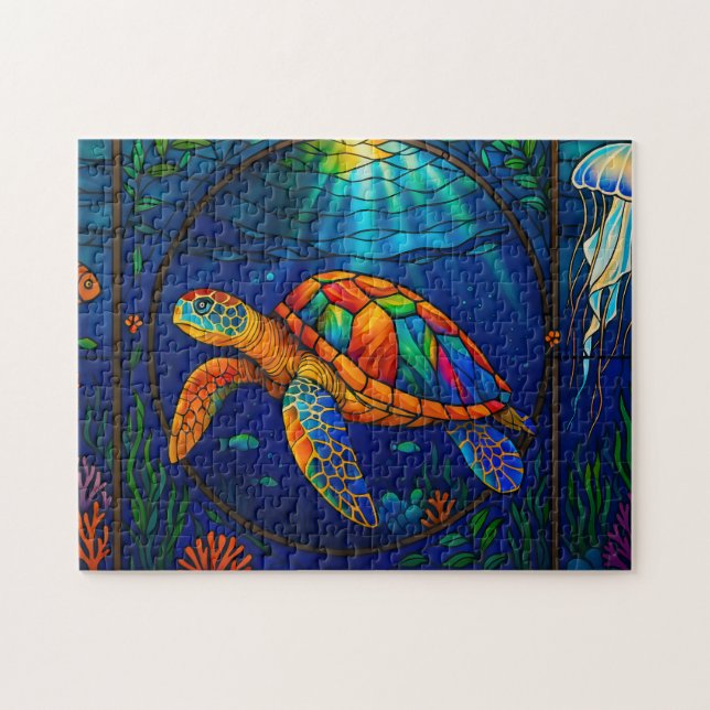 Puzzle Conception vibrante de tortue marine en verre colo (Horizontal)
