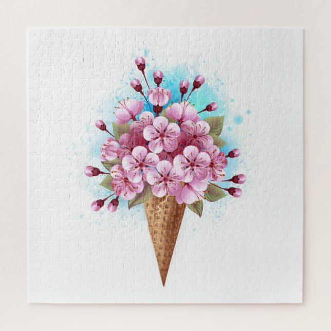 Puzzle Cône rose Sakura crème glacée gaufre (Vertical)
