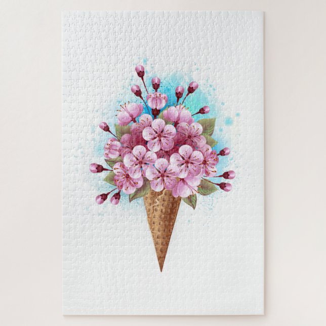 Puzzle Cône rose Sakura crème glacée gaufre (Vertical)