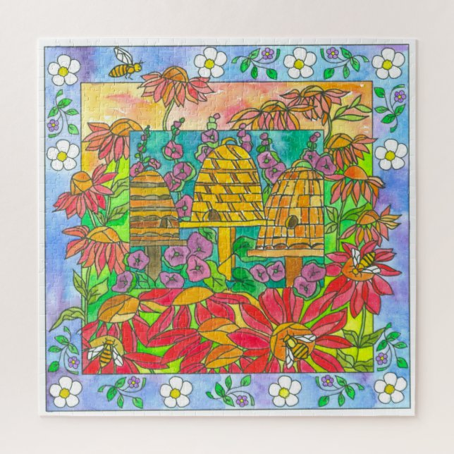 Puzzle Confleurs vintages du jardin de miel abeille (Vertical)