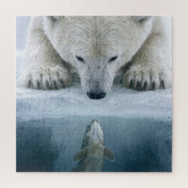 Puzzle Confrontation entre ours polaire et poisson  (Vertical)