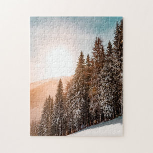 Puzzle Conifère Sapin Pins Arbres Forêt enneigée Lever de