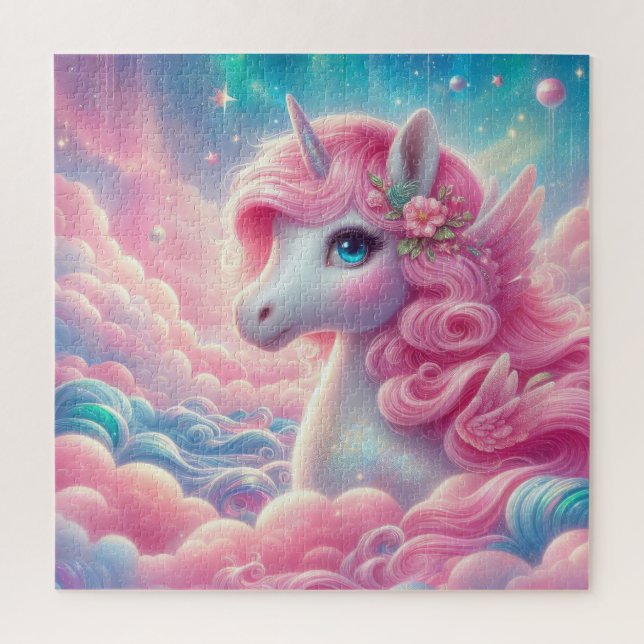 Puzzle Conte de fées de Whimsical rose et licorne bleue (Vertical)