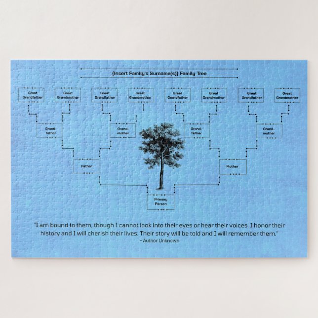 Puzzle Contemporary Family Tree: Blue (Horizontal)
