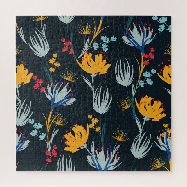 Puzzle Contraste Brush Floral : Noir sans joint (Vertical)