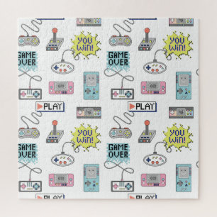 Puzzle Contrôleurs de jeu rétro : Motif coloré sans coutu