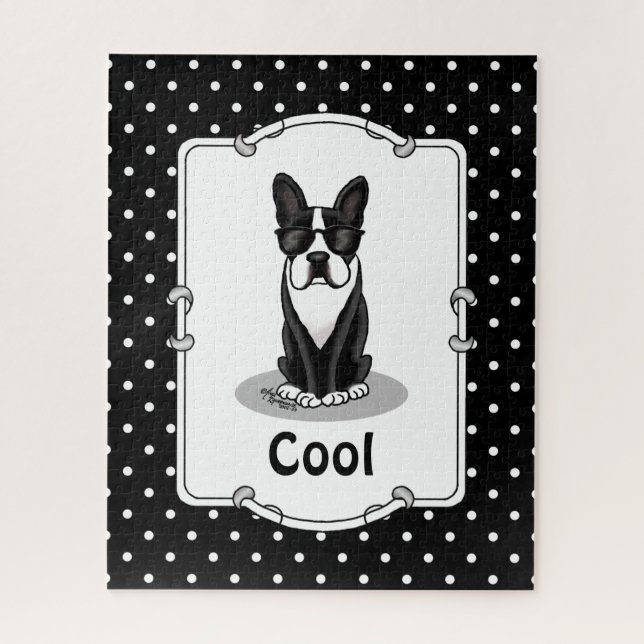 Puzzle Cool Boston Terrier avec lunettes de soleil (noir) (Vertical)