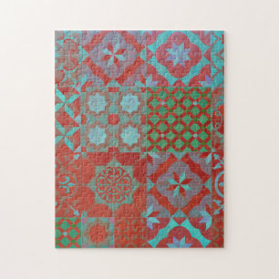 Puzzle Cool, carreaux de la mer Égée tendance en rouge et