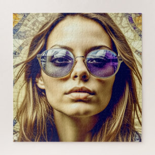 Puzzle Cool Lady avec réflexion dans ses lunettes de sole