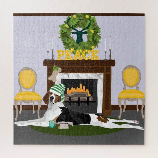 Puzzle Coonhound Fireside (Vertical)