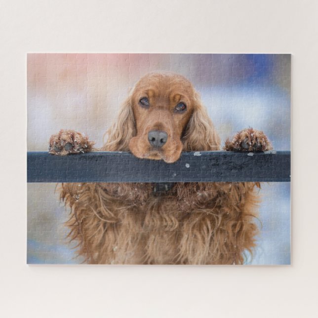 Puzzle Coq Brown Fluffy Personnalisé Chien Espagnol (Horizontal)