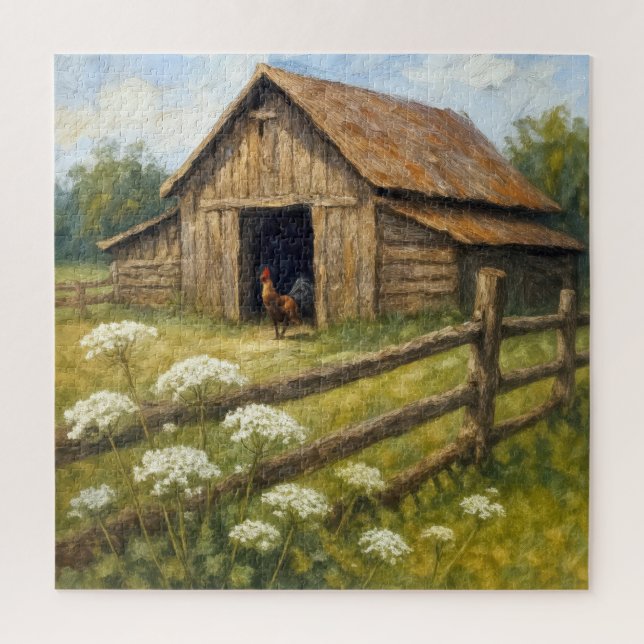 Puzzle Coq dans une cour de ferme, peinture à l'huile (Vertical)
