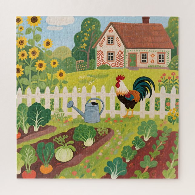Puzzle Coq de jardin de ferme coloré (Vertical)