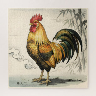 Puzzle Coq doré art japonais