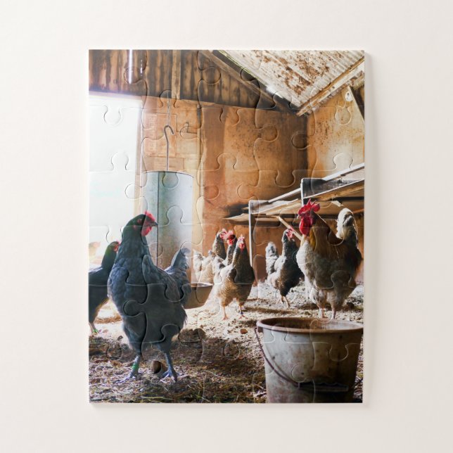 Puzzle Coq et poules à l'intérieur de la grange (Vertical)