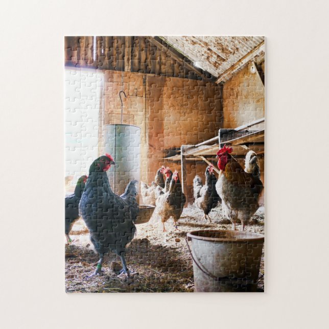 Puzzle Coq et poules à l'intérieur de la grange (Vertical)