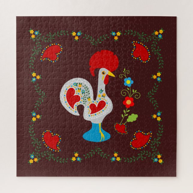 Puzzle Coq traditionnel de Barcelos en blanc (Vertical)