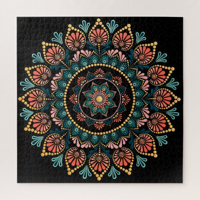Puzzle Coral bleu Mandala, Géométrie Sacrée Boho Ethnique (Vertical)