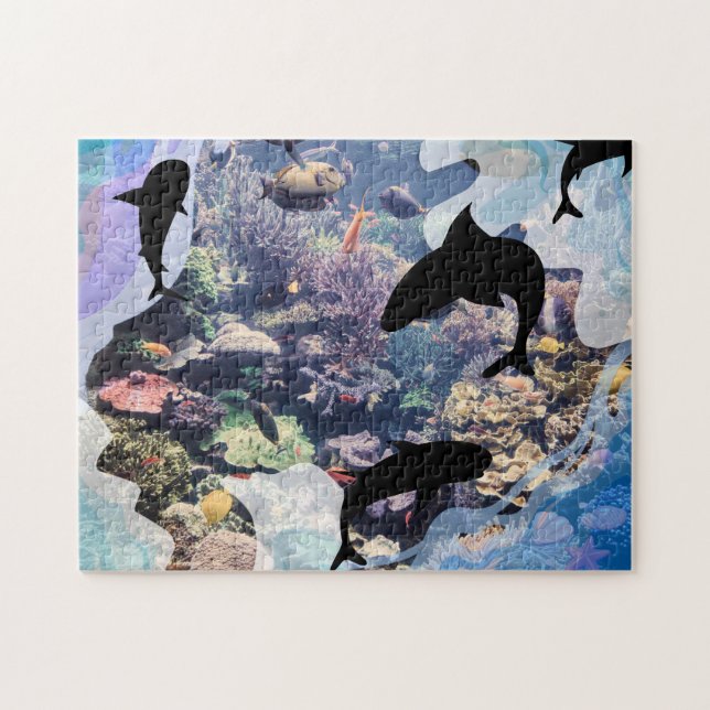 Puzzle Coraux, Coques, Silhouettes de poissons sous-marin (Horizontal)