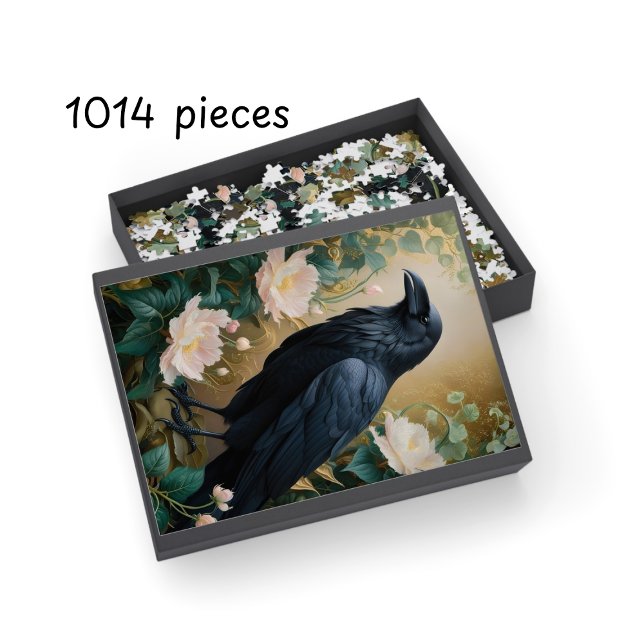 Puzzle Corbeau et fleur d'Imaginaire - Art mystique encha (Fantasy Raven & Bloom – Enchanted Mystical Art Jigsaw Puzzle)