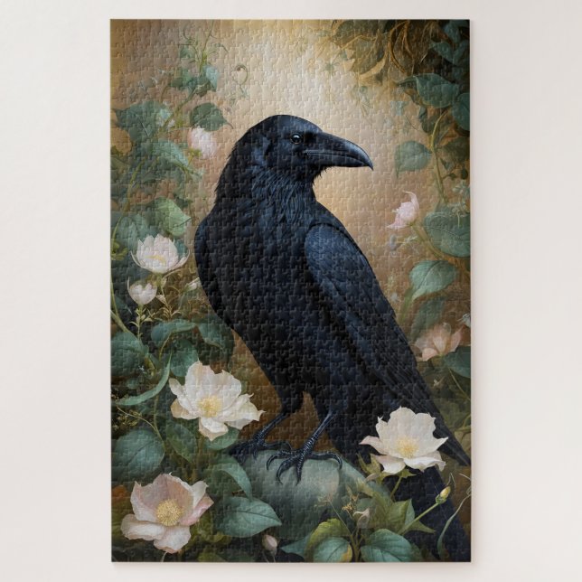 Puzzle Corbeau et fleur mystique - Art Imaginaire enchant (Vertical)