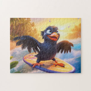 Puzzle Corbeau faisant du surf sur une plage tropicale av
