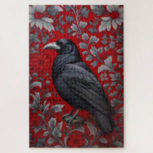 Puzzle Corbeau noir floral rouge inspiré de William Morri