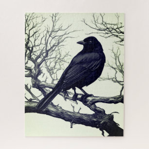 Puzzle Corbeau perché sur des branches nues d'hiver