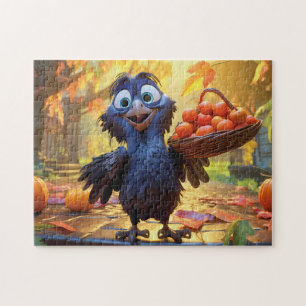 Puzzle Corbeau récoltant des pommes et des citrouilles en