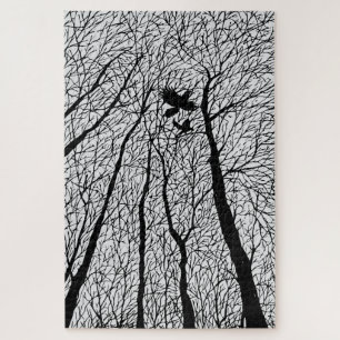 Puzzle Corbeaux en Silhouette dans les Arbres d'Hiver