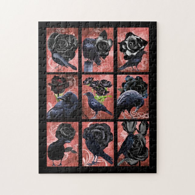 Puzzle Corbeaux et corbeaux rose noirs collage d'art goth (Vertical)