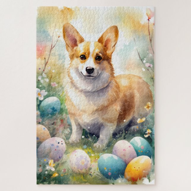 Puzzle Corgi avec les oeufs de Pâques (Vertical)
