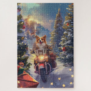 Puzzle Corgi Chien à Moto Noël