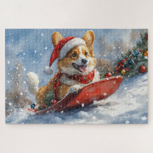 Puzzle Corgi Chien en Luge Laissez Tomber la Neige Noël