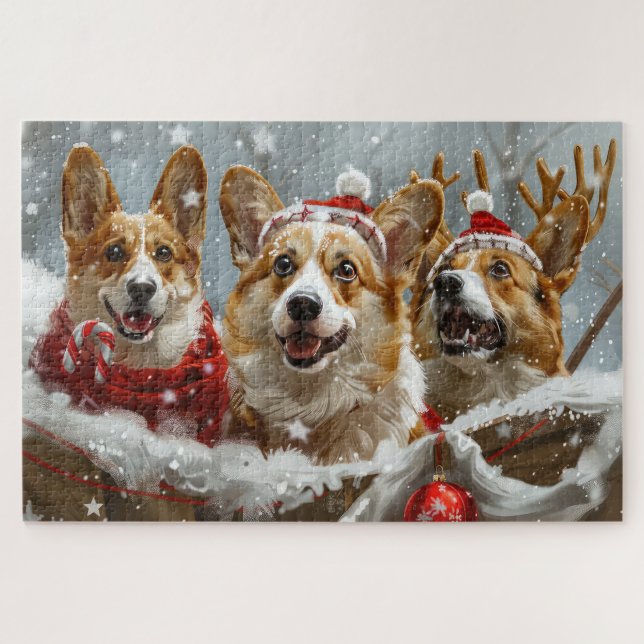 Puzzle Corgi Chien Noël Festif (Horizontal)