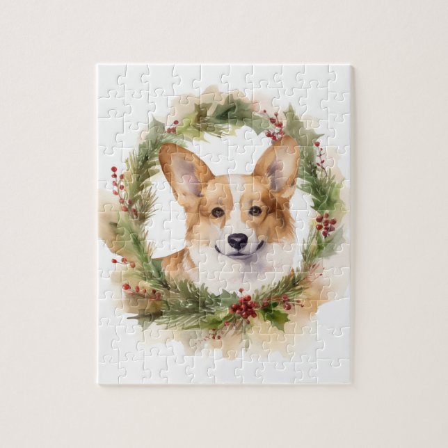 Puzzle Corgi Christmas Wreath Festive Pup (Vertical)