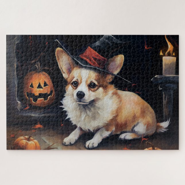 Puzzle Corgi Citrouilles Halloween Épouvantable (Horizontal)