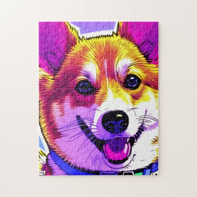 Puzzle Corgi, couleurs vives et audacieuses (Vertical)