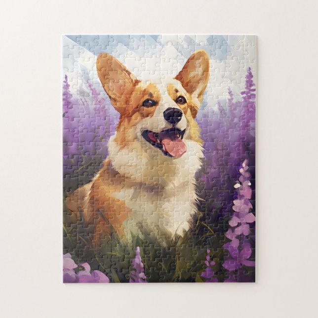 Puzzle Corgi dans le champ Lavender (Vertical)