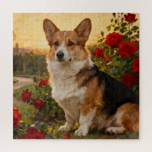 Puzzle Corgi dans les Roses II (Vertical)