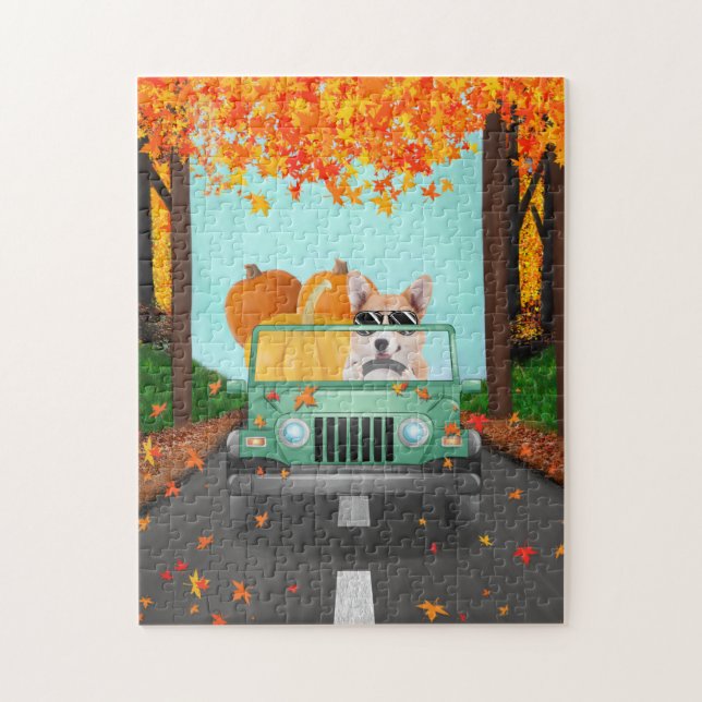 Puzzle Corgi Dog Citrouille Automne (Vertical)