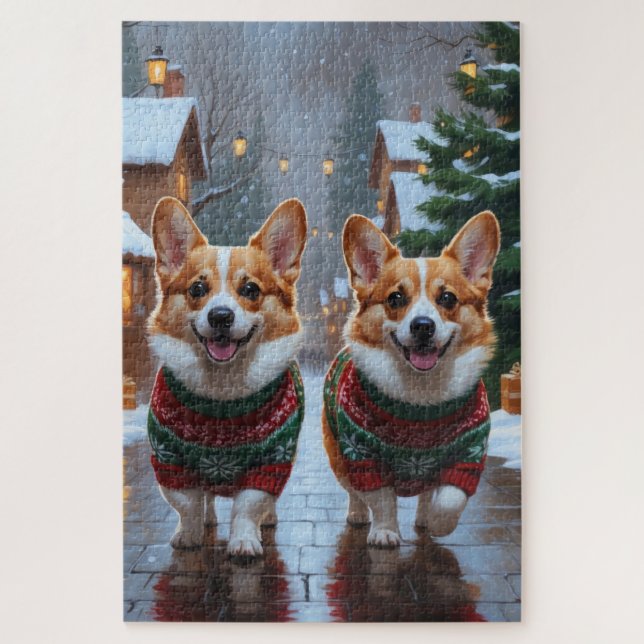 Puzzle Corgi Dogs Christmas Snow Holiday (Vertical)