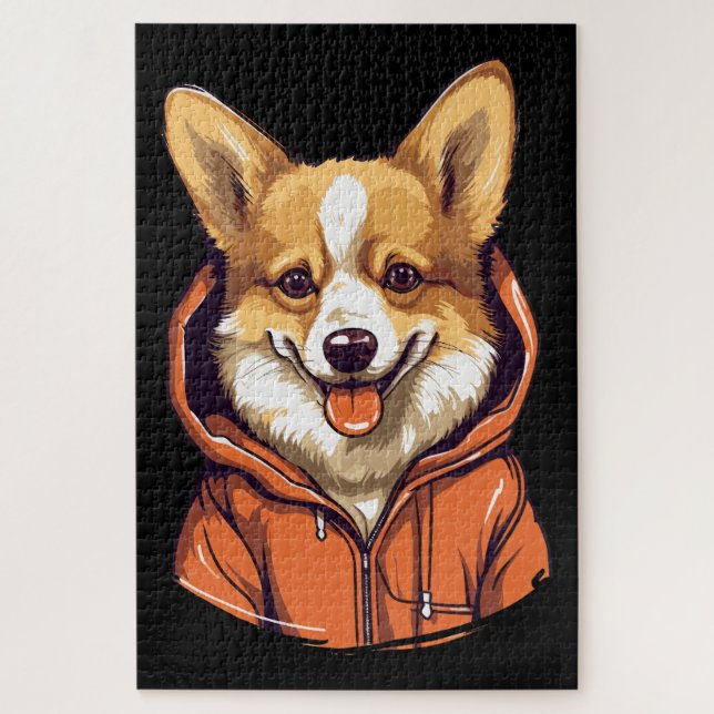 Puzzle Corgi Drôle Portant un Sweat à Capuche (Vertical)