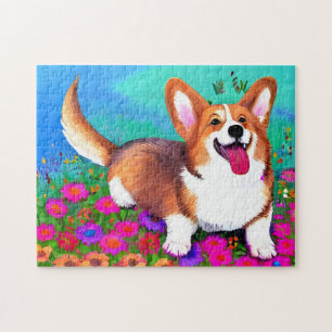 Puzzle Corgi et fleurs