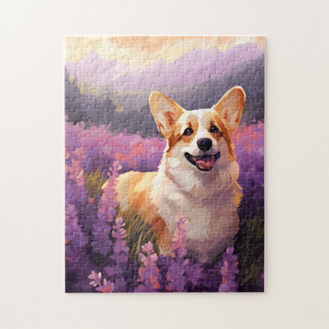 Puzzle Corgi gallois dans le champ Lavender (Vertical)