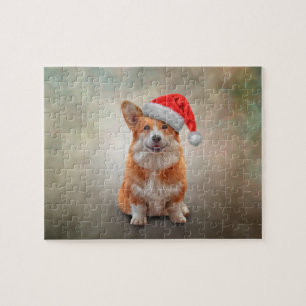 Puzzle Corgi gallois en casquette rouge du Père Noël