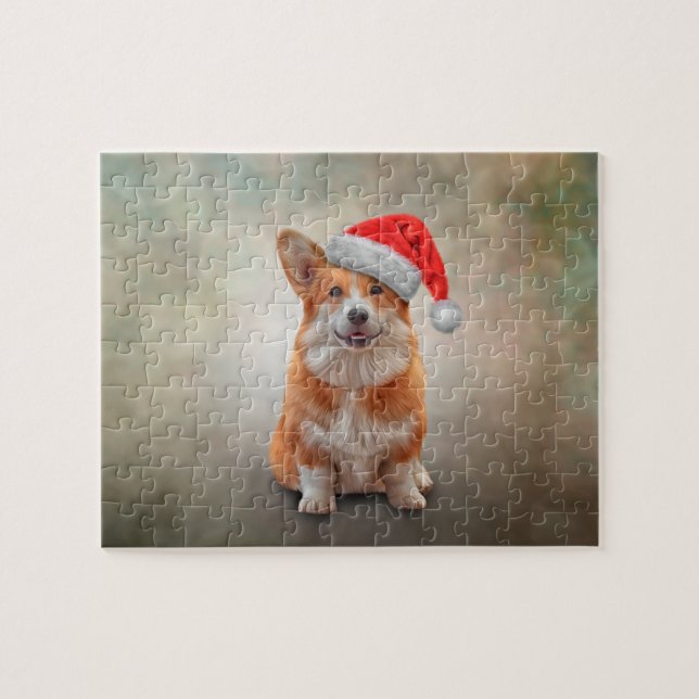 Puzzle Corgi gallois en casquette rouge du Père Noël (Horizontal)