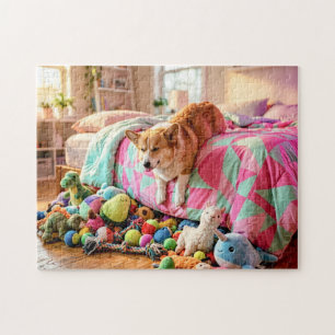 Puzzle Corgi glissant endormi hors du lit