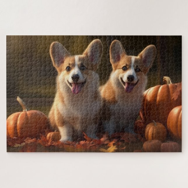 Puzzle Corgi  Jeune chiot Délice d'automne Citrouille (Horizontal)